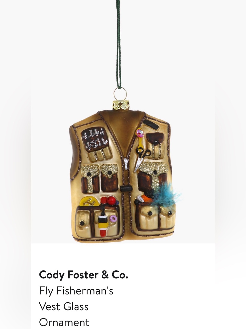 NWT Cody & Foster Fly Fisherman’s Vest Glass Glass Ornament $30.00 MSRP